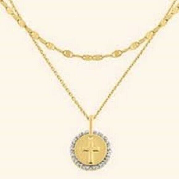 Double Strand Gold Cross Statement Necklace, Diamond-Accent 14k Gold Over Silver - Picture 1 of 1